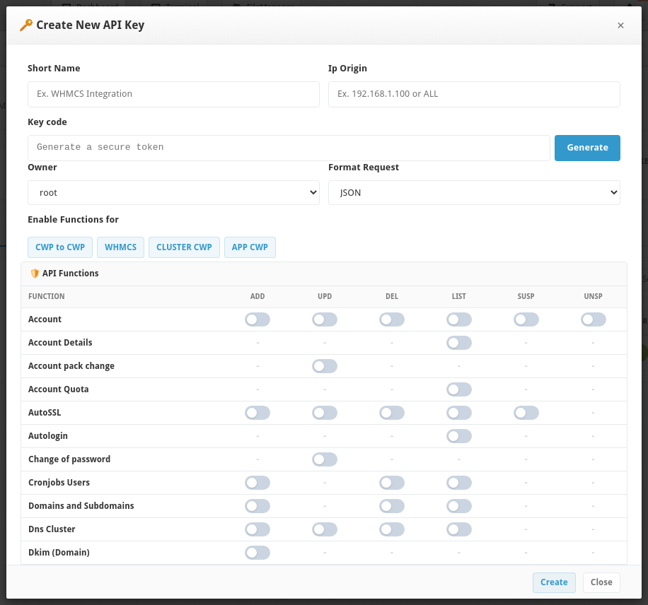 Create New API Key window