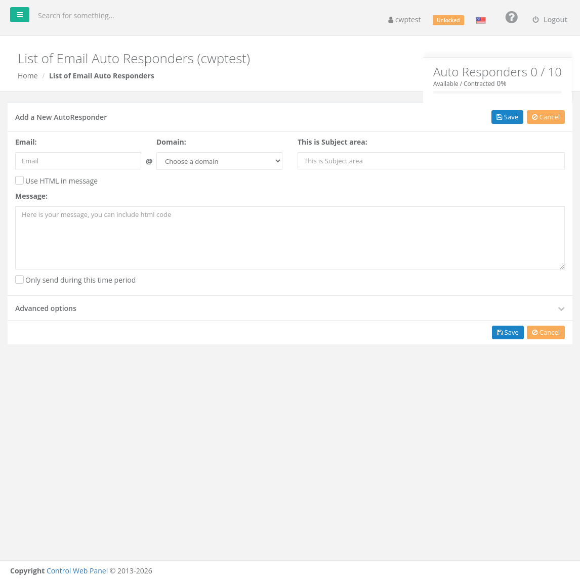 Add a New AutoResponder form
