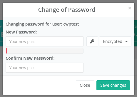 Change of Password window