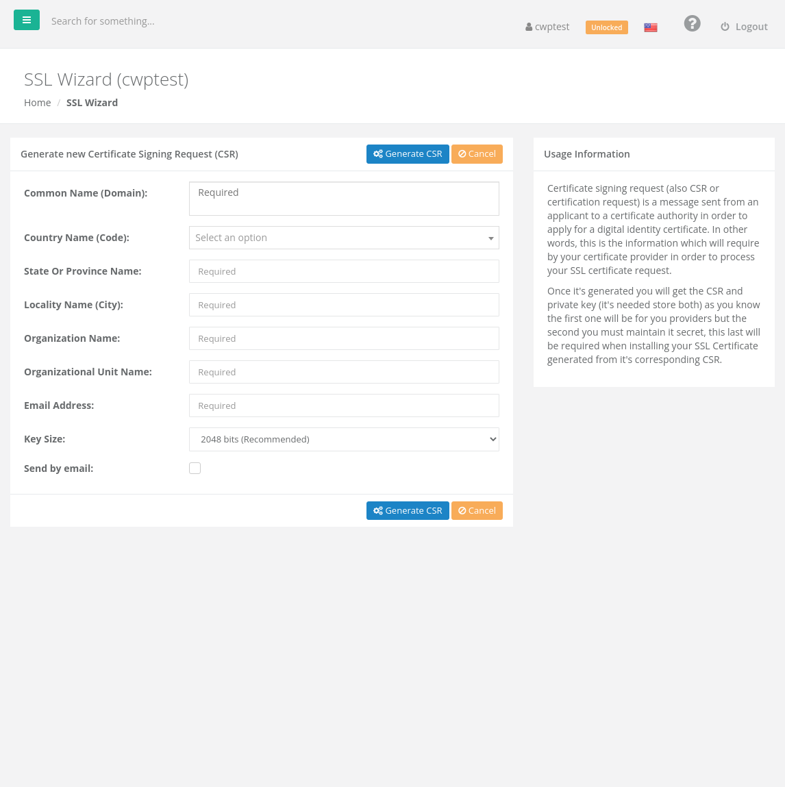 Generate new CSR form