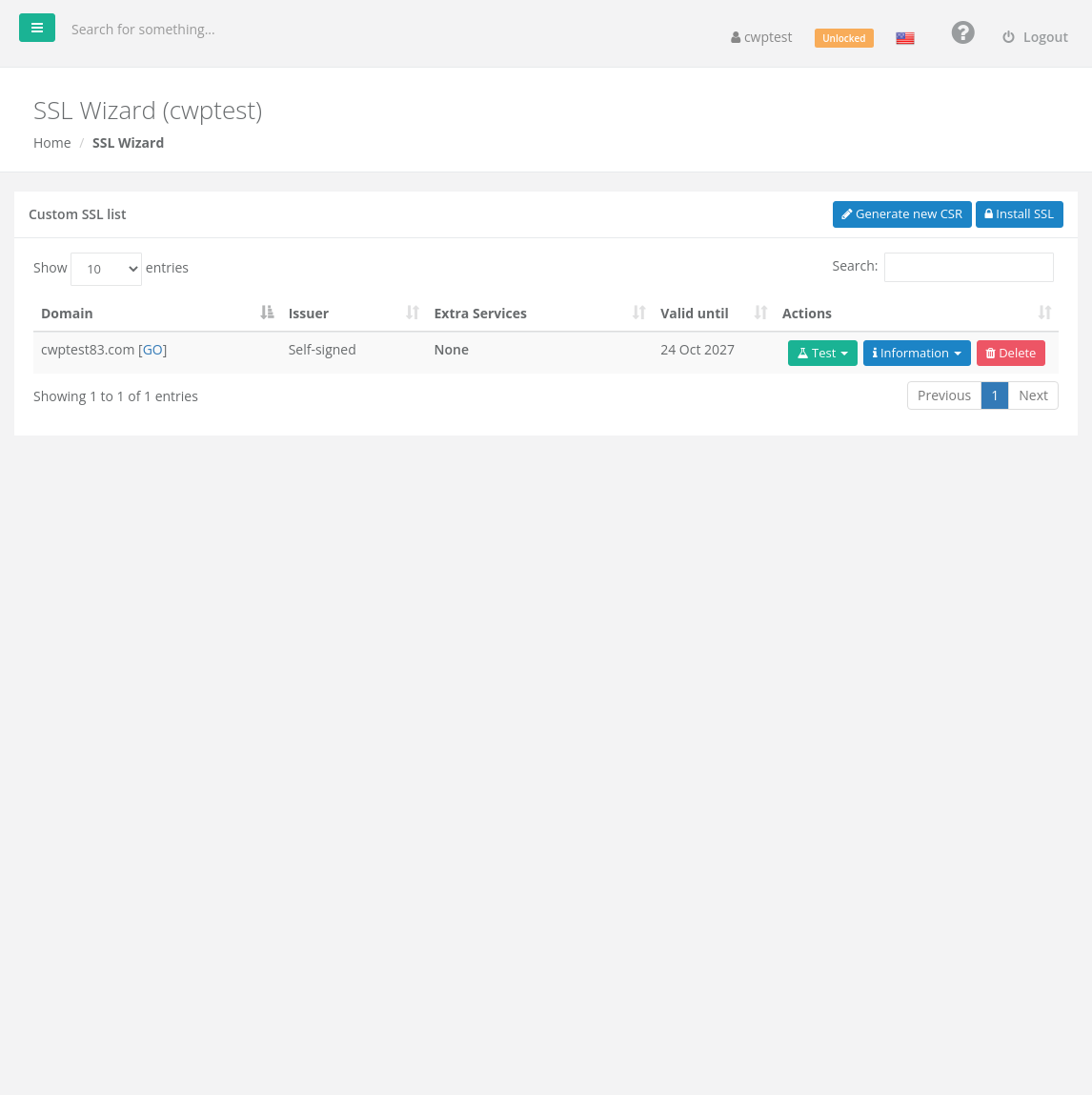 SSL Wizard page