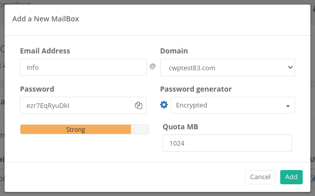 Add a New MailBox form