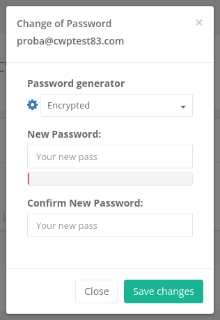 Change of Password window
