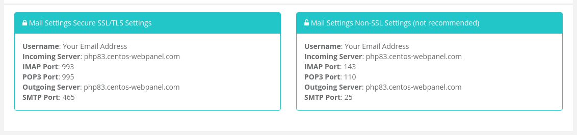 Manual settings for mail clients