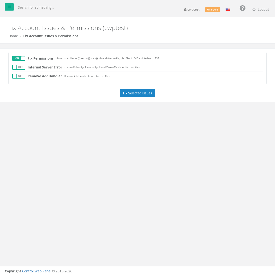 Fix Account Issues & Permissions page