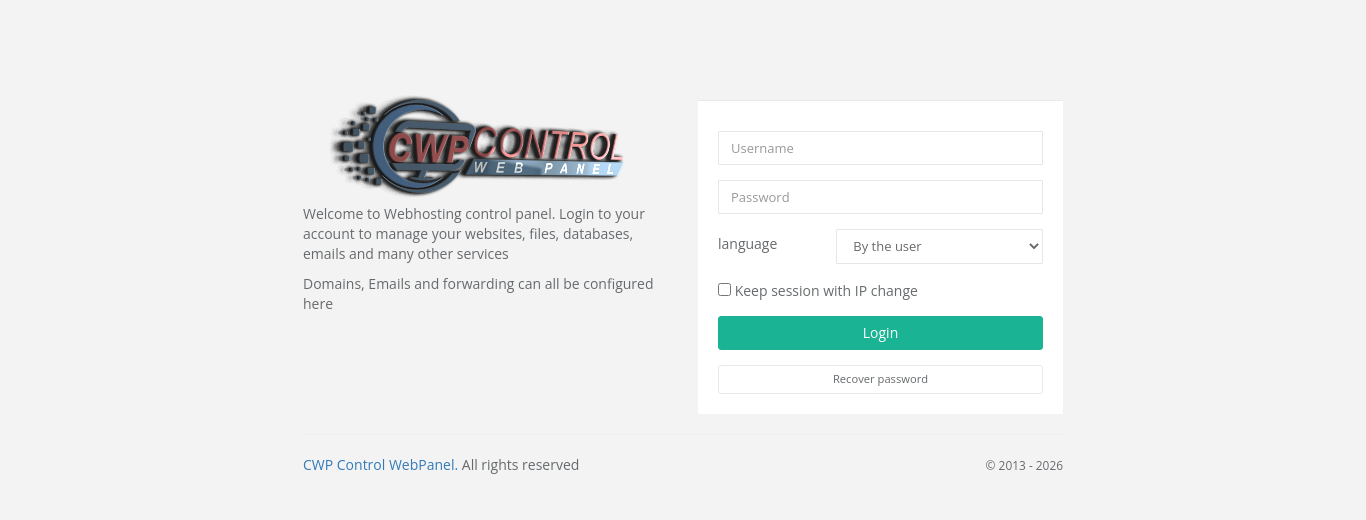 CWP user panel login page