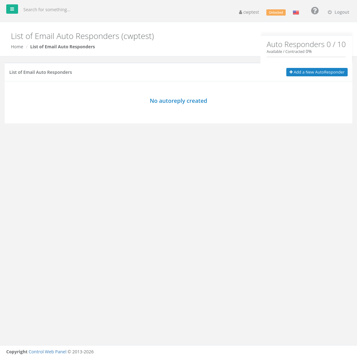 Auto Responders page