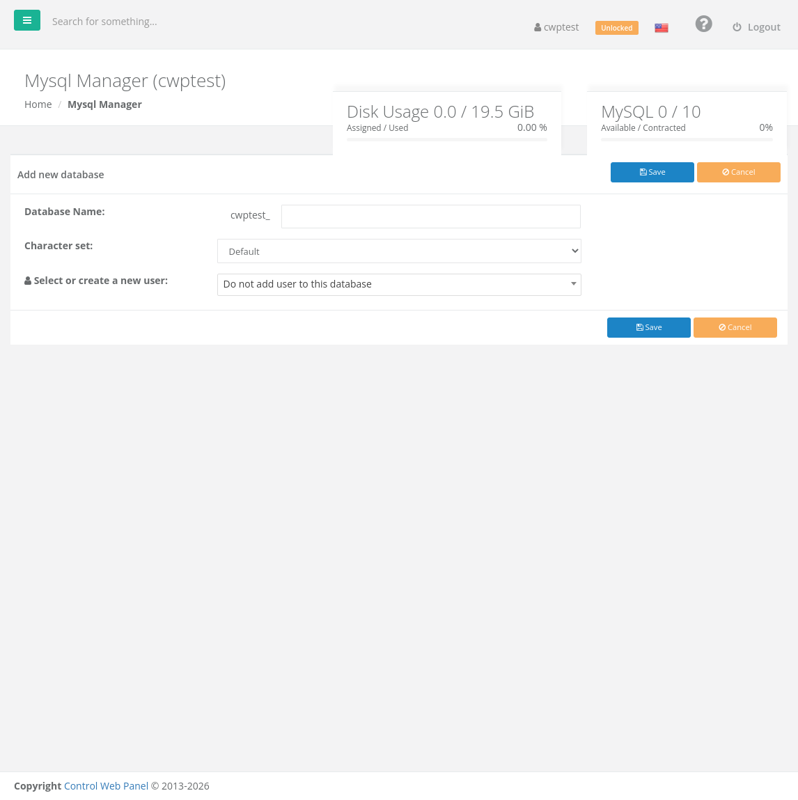 Add new database form