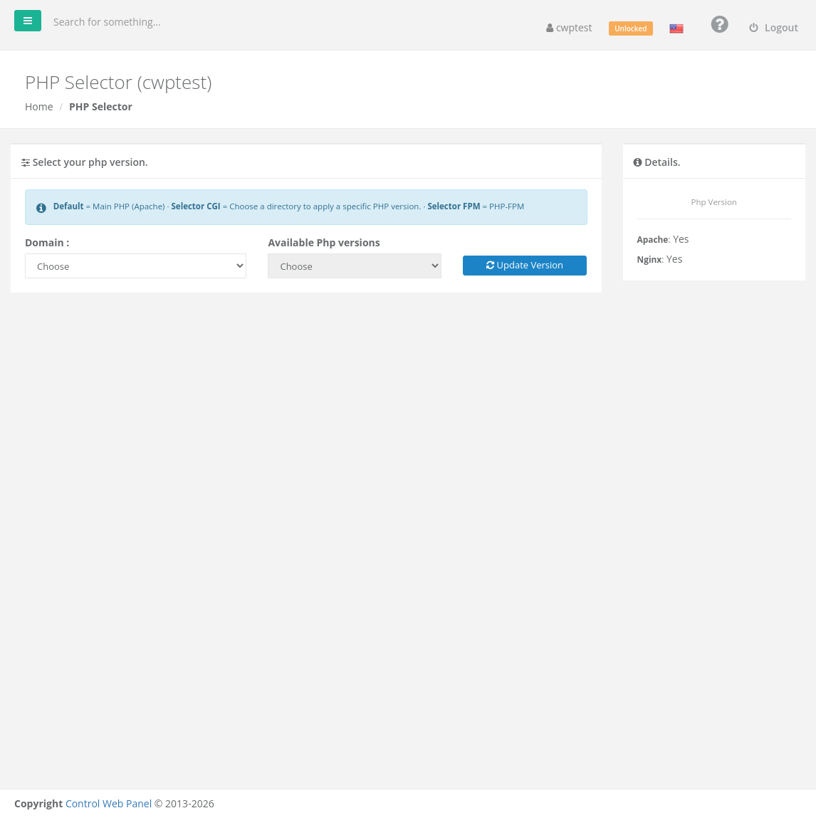PHP Selector page