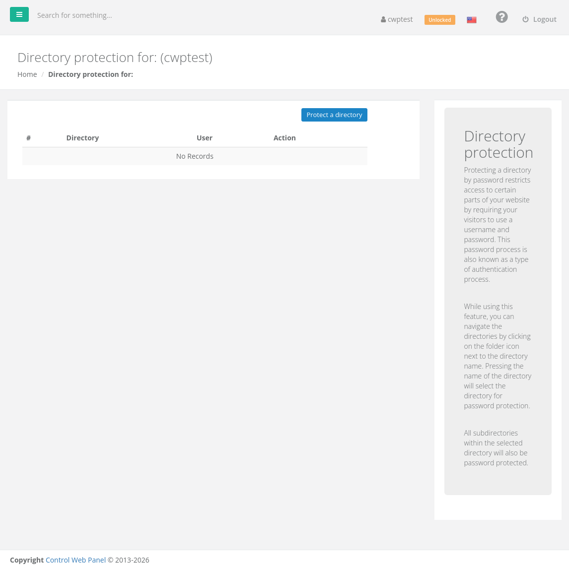 Directory protection page