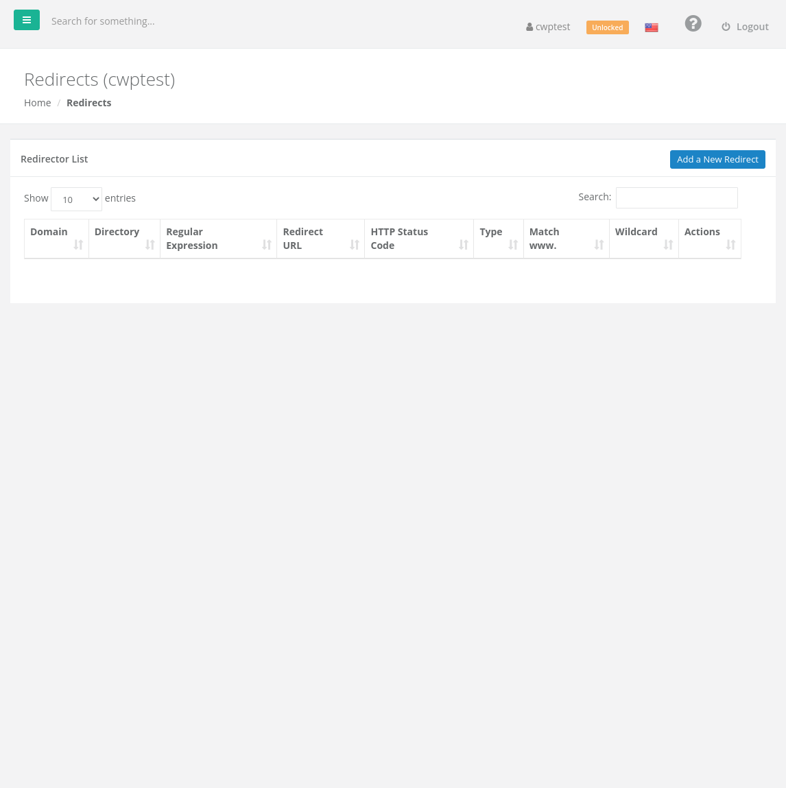 Redirects page