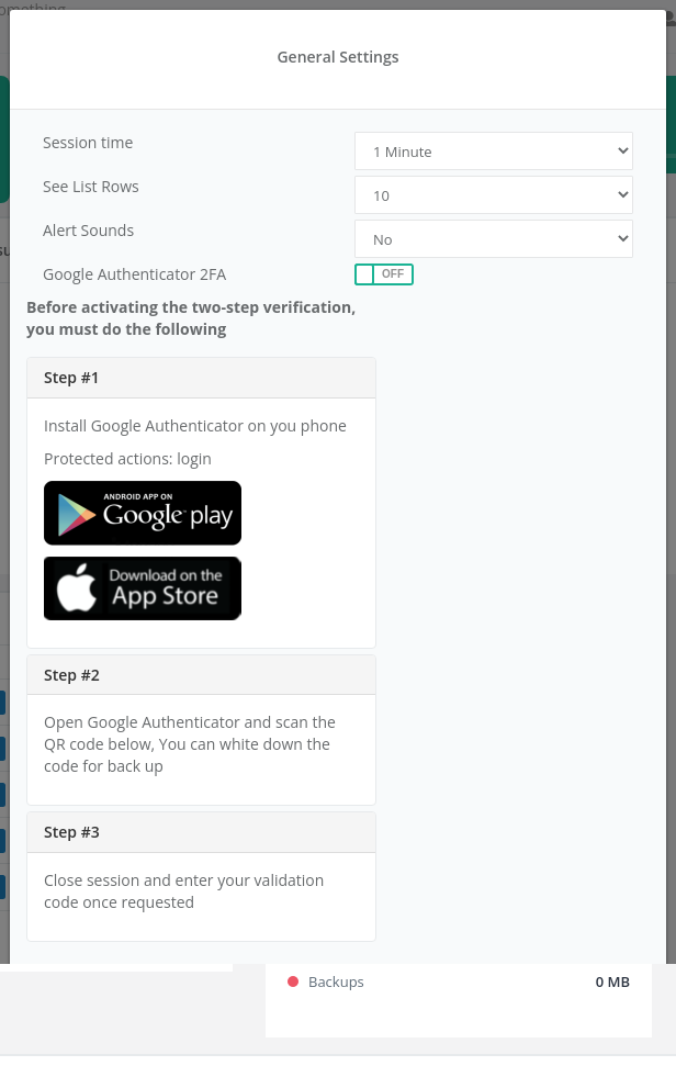 Enabling Google Authenticator 2FA
